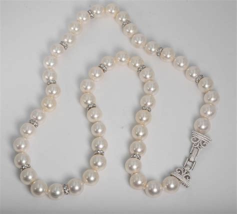 Magnificent Costume Jewelry Faux Pearl Diamond Long