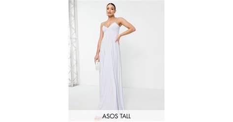asos asos design tall lange jurk van gerecycled polyester met camibandjes en geplooide