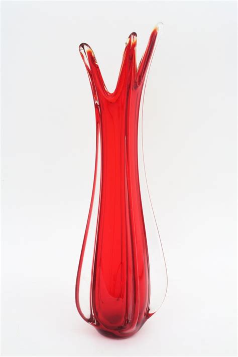 Large Scale Archimede Seguso Red Murano Glass Vase Italy