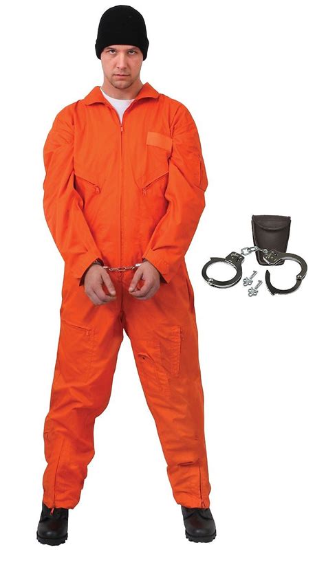 adult s inmate prisoner halloween costume convict s uniform and hand