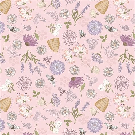 bee floral  pink queen bee  lewis irene woolly shell fabrics