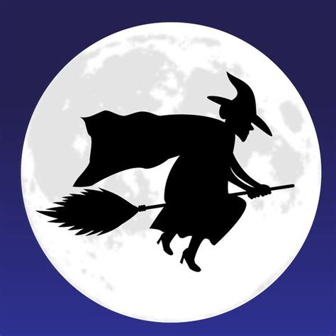 Witch Moon Blue Witch On Broom Silhouetted Against A Full Moon