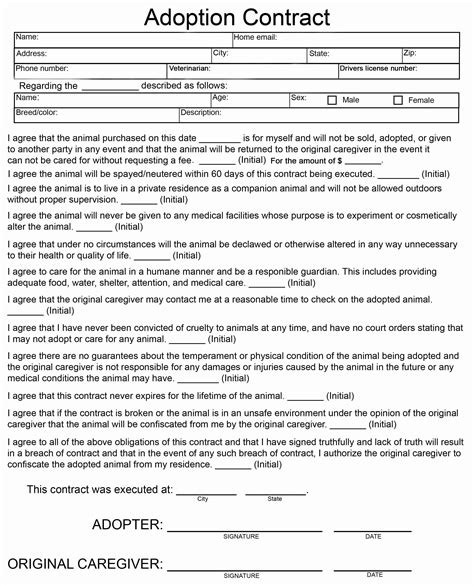 dog training contract template lovely simple adoption contract  animal