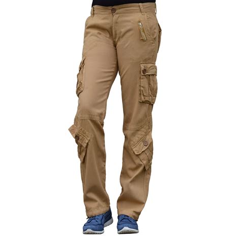 womens khaki match cargo pants solid military army combat style cotton workwear trouser