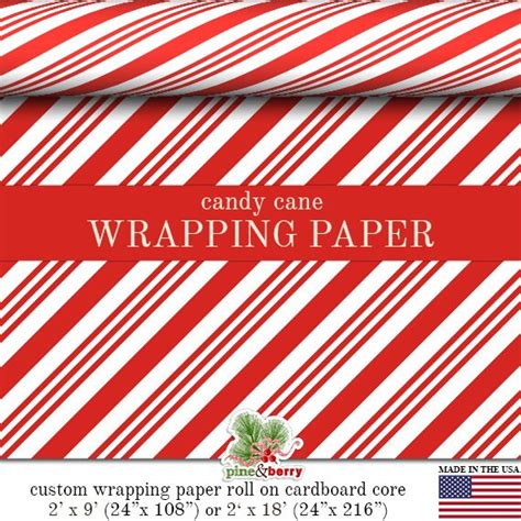 candy cane stripes christmas gift wrap roll  pineandberryshop