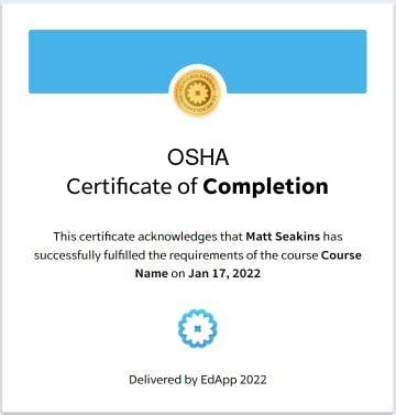 osha certificate template edapp microlearning edapp microlearning