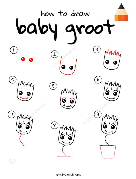 draw baby groot easy drawing step  step tutorial