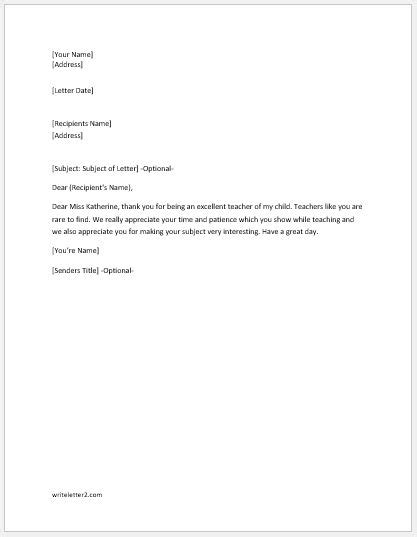 letter  teacher  parent writelettercom