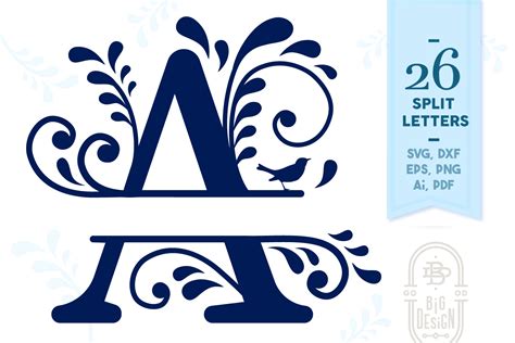 split monogram alphabet  flourishes letters svg  big design