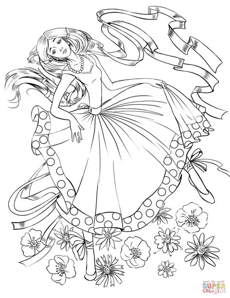 girl dancing   ribbon coloring page  printable coloring pages