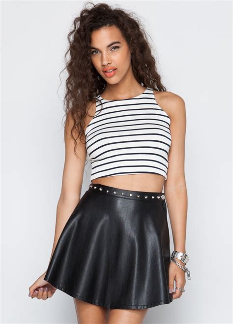 high waisted skirt  crop top tumblr   fashion trends