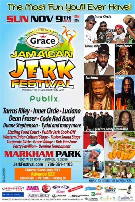 13th annual grace jamaican jerk festival line up markham park sunrise