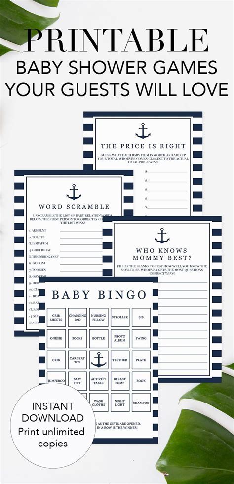 printable games  nautical baby shower baby shower printables baby