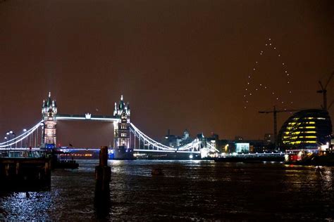 drones form giant glowing star trek logo  london  verge