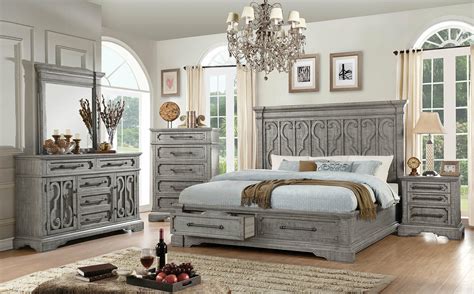traditional gray  piece bedroom suite  queen mansion storage bed