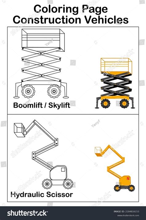 coloring page boomlift hydraulic scissor construction stock vector