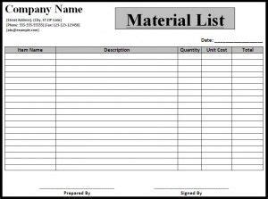 material list template  word template list template words