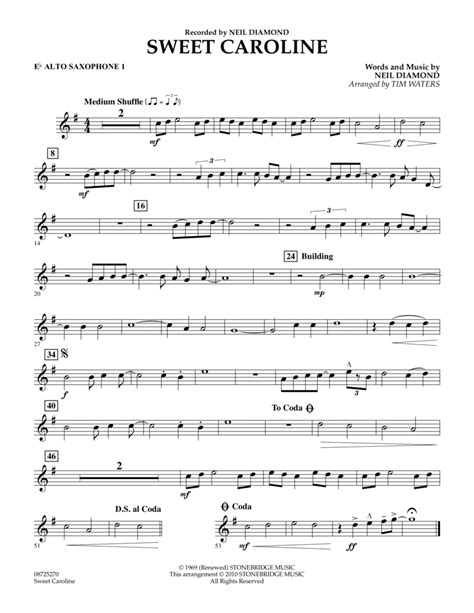 sweet caroline eb alto saxophone  sheet   neil