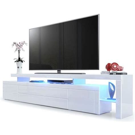 meuble tv bas en blanc haute brillance avec leclairage led cdiscount