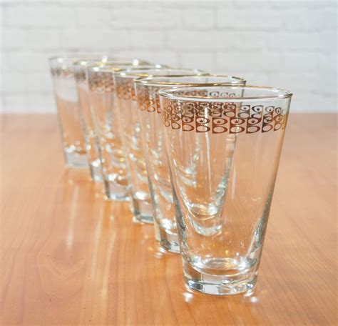 Vintage Libbey Highball Glasses Retro Atomic Cocktail Gold