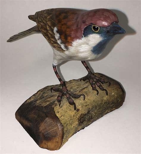 sold price wood carved bird figurine sparrow june     edt