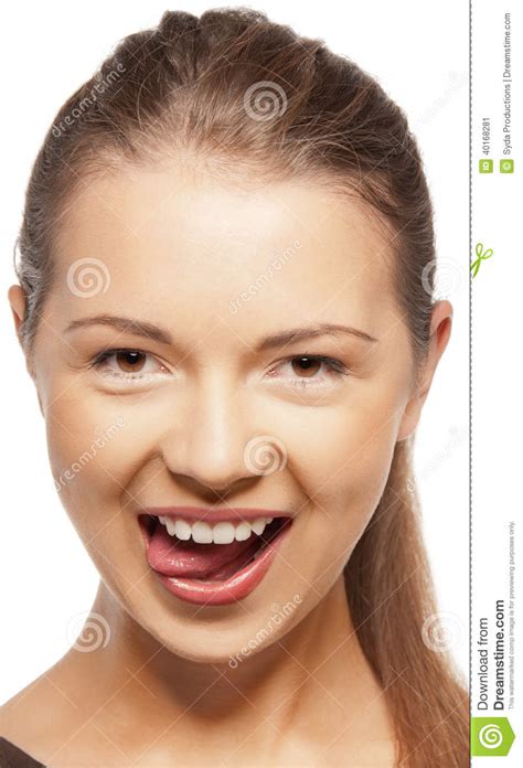 teenage girl sticking out her tongue stock image image