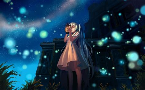 wallpaper anime girl glow lights night lamp  coolwallpapers  hd