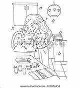Girl Helping Parents Dishes Washing Drawing Cartoon House Vector Young Hand Coloring Outline Stock Around Shutterstock Search Clip Vectors Household sketch template