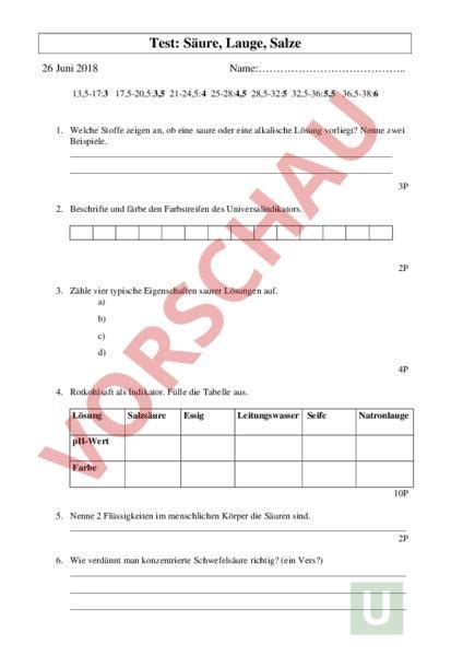 arbeitsblatt saeuren laugen neutralisation chemie