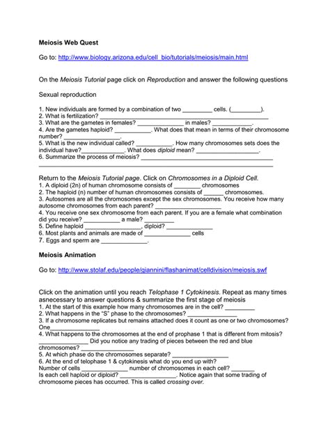 meiosis web quest go to cell bio