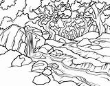 Coloring River Forest Landscape Coloringcrew sketch template