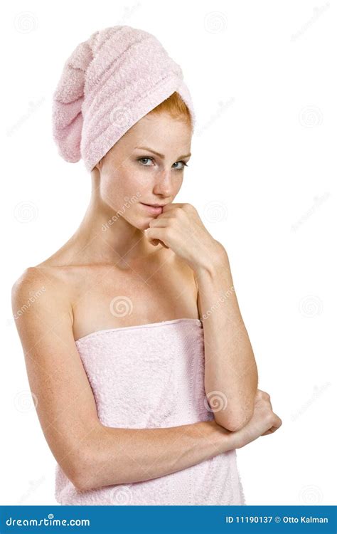 Redhead Woman In Towel Stock Image Image Of Clean Makeup 11190137