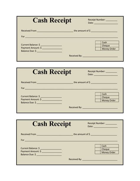 printable cash receipt template  printable templates