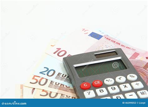 calculator euro notes  euro coins isolated  white stock photo image  isolated bill