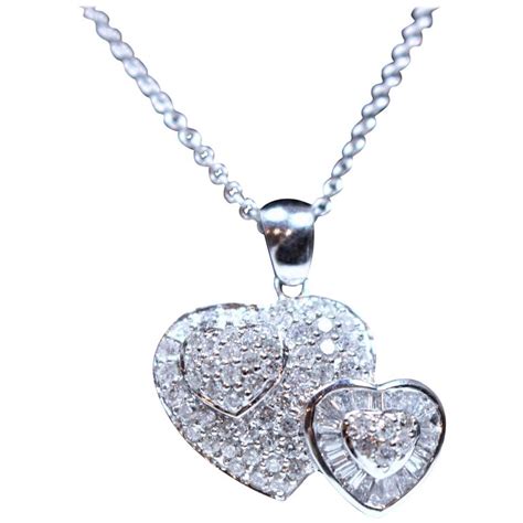 double heart pendant diamond gold necklace  sale  stdibs