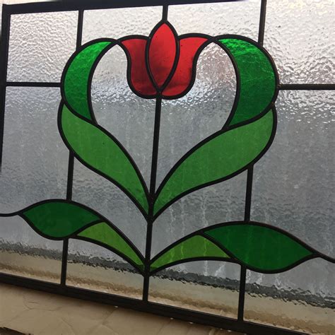 1930s Art Nouveau Rose Stained Glass Design Period Home Style