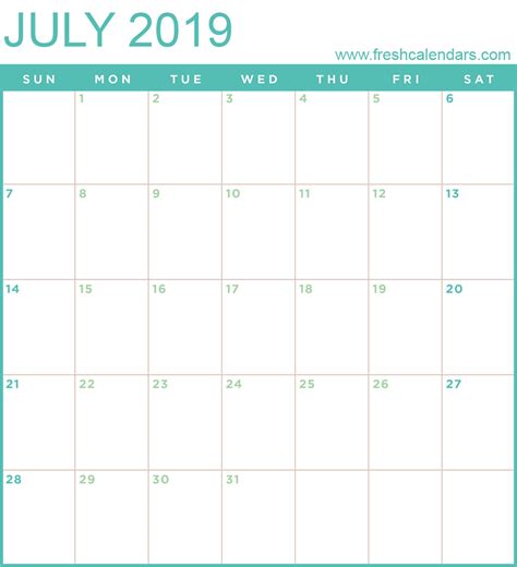 july  calendar printable