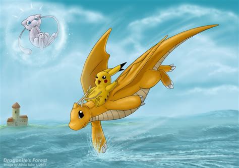pikachu riding the dragonite by akelataka on deviantart