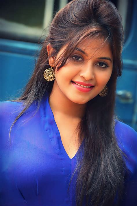 close look of anjali hot beauty in blue anarkali dress