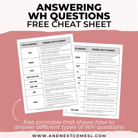printable answering wh questions cheat sheet     hyperlexia resources