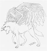 Winged Wolves Lineart Template sketch template
