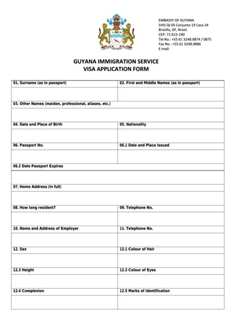 Guyana Immigration Service Visa Application Form Printable Pdf Download