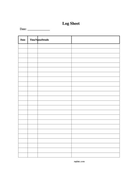 log sheet template printable
