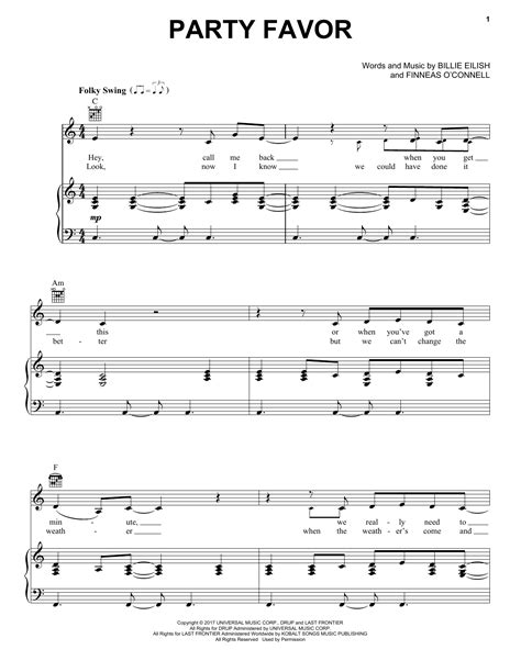 party favor sheet  billie eilish piano vocal guitar chords  hand melody
