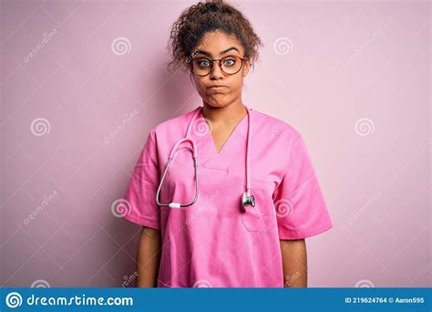 African American Nurse Girl Wearing Medical Uniform And Stethoscope