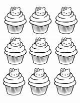 Cupcakes Coloring Kitty Hello Simple Sweet Cup Cakes Pages Adult Cake sketch template