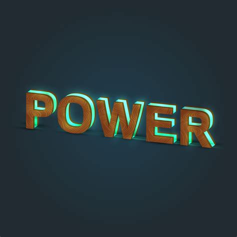 power realistic illustration   word   wood  glowing