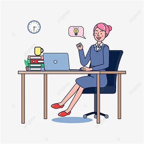 Kartun Wanita Bisnis Atau Pegawai Yang Bekerja Di Meja Kantornya