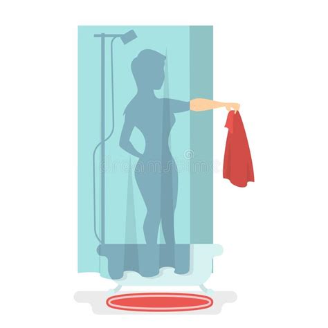 Woman Silhouette Washing In Shower Behind The Curtain Stock Vector