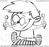 Playing Boy Xylophone Happy Cartoon Clipart Coloring Vector Toonaday Outlined Royalty sketch template